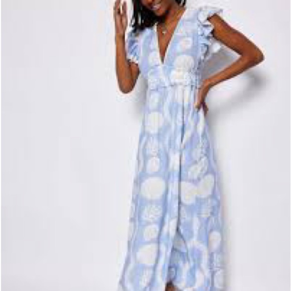 Sail to Sable Hydrangea Sea Stripe V-Neck Flutter Sleeve Maxi